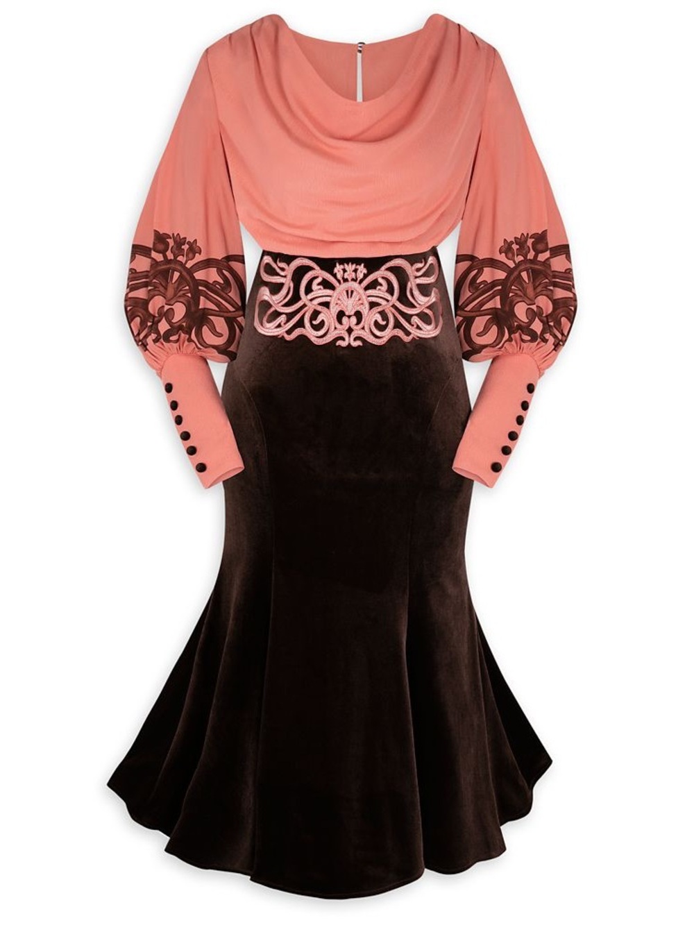 Disney Peach & Chocolate Embroidered Fit-and-Flare Dress